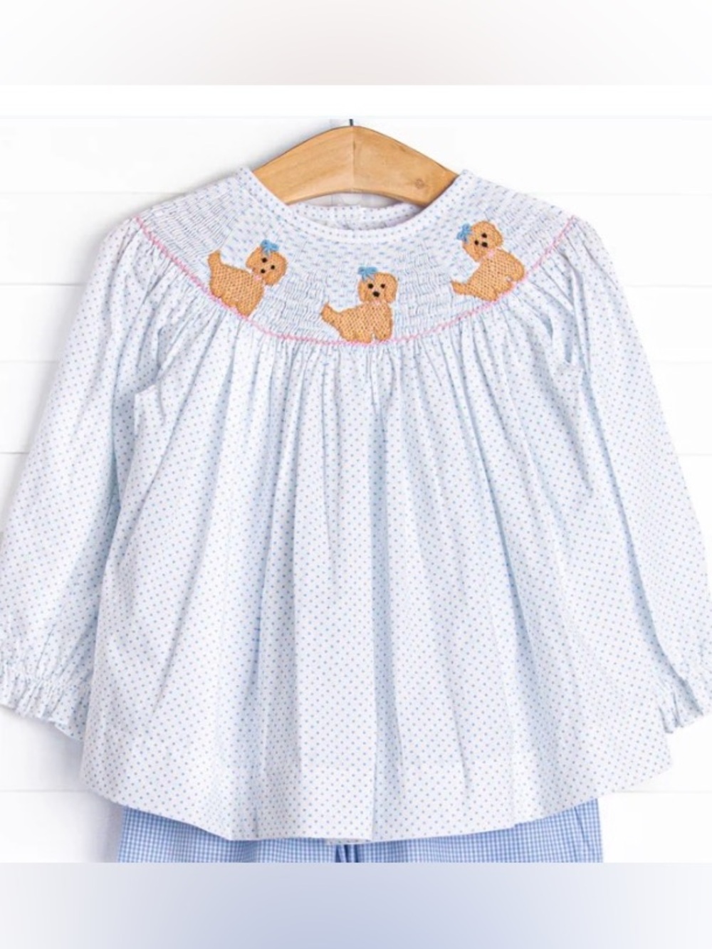 Stitchy Fish Girls Light Blue Smocked Puppy Top 18 months